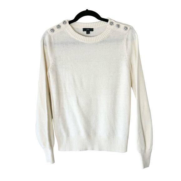 J. Crew Cream Jeweled Rhinestone Wool Pullover Sweater Size Small - Picture 2 of 6